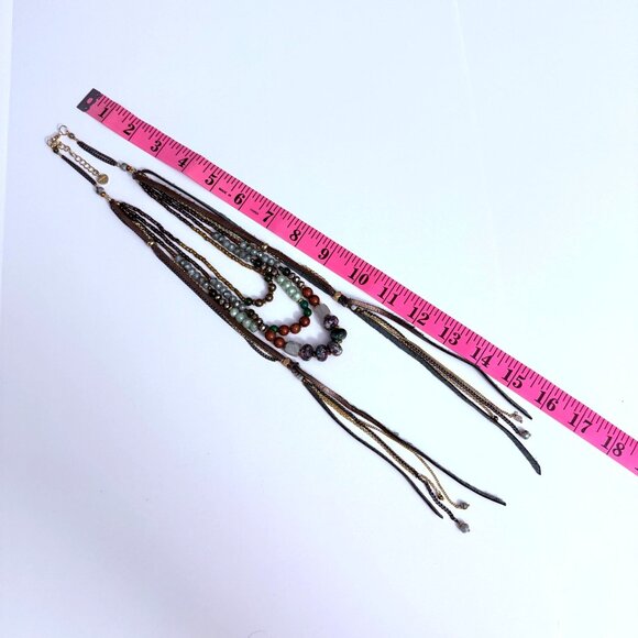 Nakamol Multilayered Beaded Necklace Semi-Precious Stones Gold Accents Tassels - Picture 9 of 9